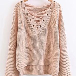 🎀REDUCED🎀 Lace Up V Neck Pullover Sweater